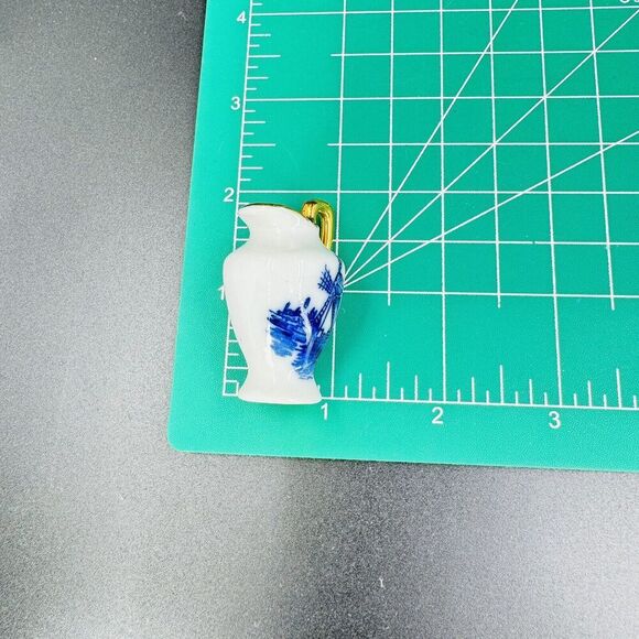 Miniature Dollhouse Pitcher White Porcelain with Blue Windmill Dutch Trim - Picture 8 of 9